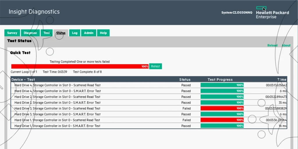 HPE Insight Diagnostic test