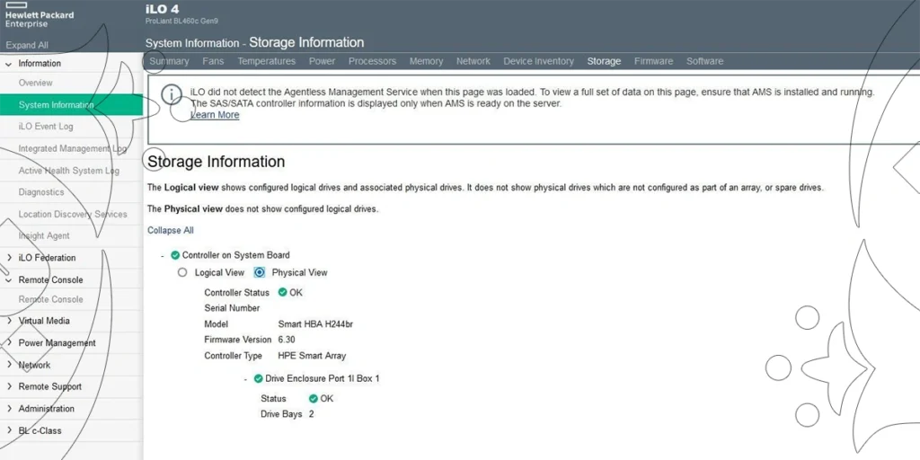 HPE ilo Storage Information