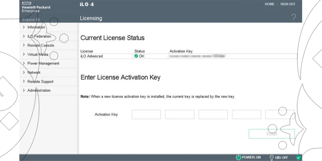 HPE iLO licenseng page