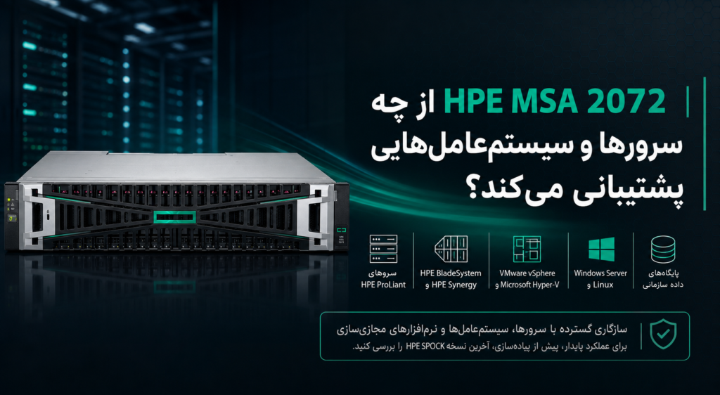 HPE MSA 2072 از چه سرورها و سیستم‌عامل‌هایی پشتیبانی می‌کند؟