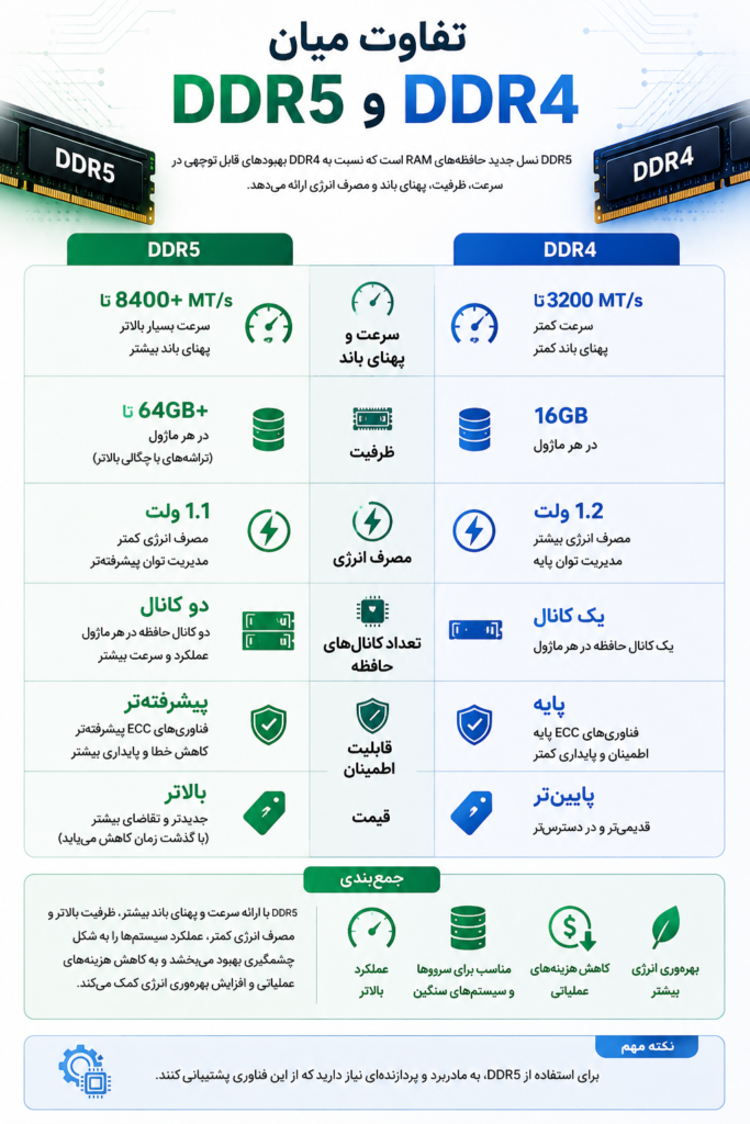 تفاوت میان مموری های DDR5 و DDR4